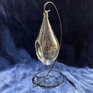 Hanging Glass Teardrop Terrarium/Planter with Metal Stand - Clear